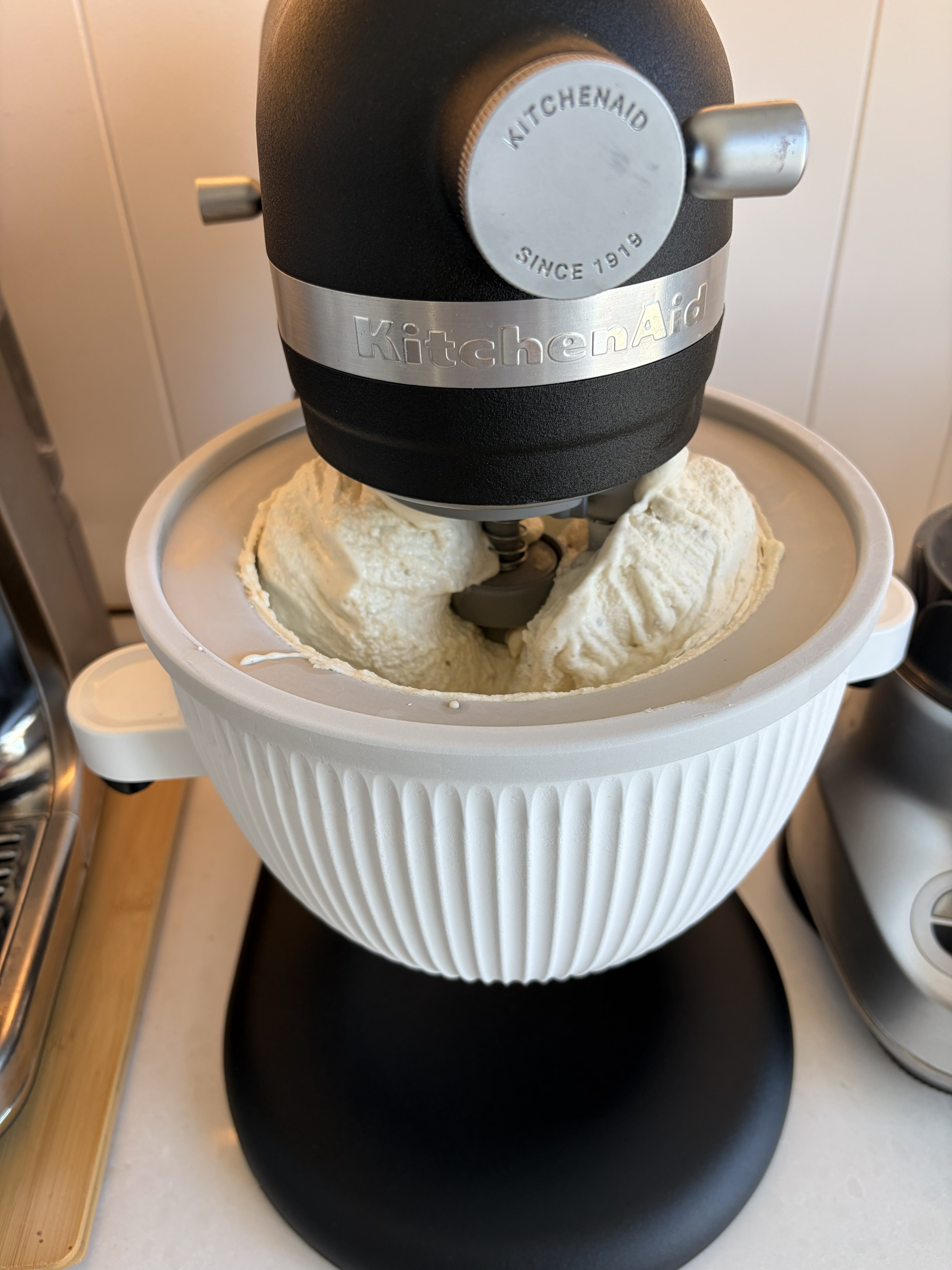 Ice cream nearing the end of churning